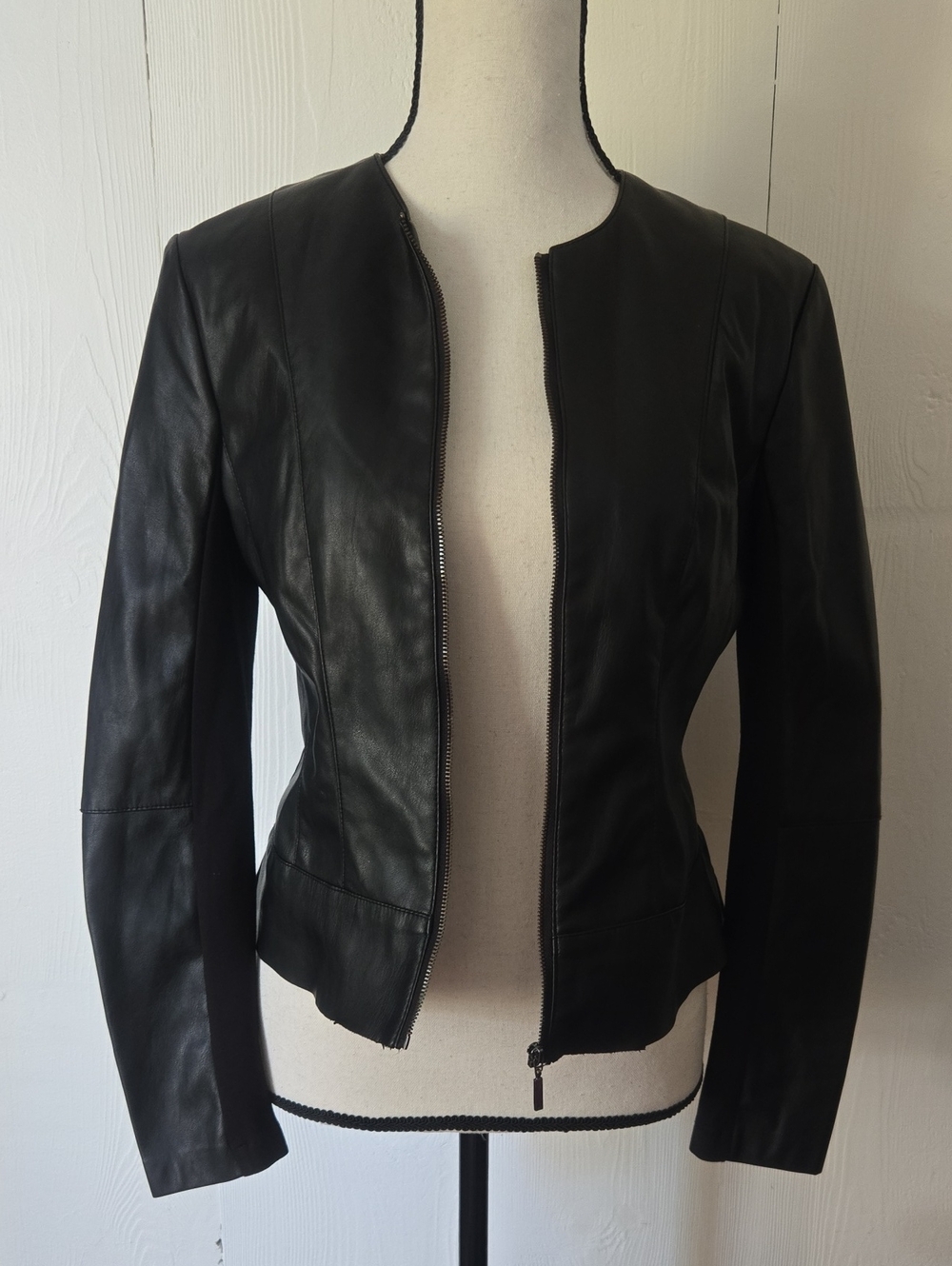 Orsat Fitted Black Leather Style Jacket Zip Front